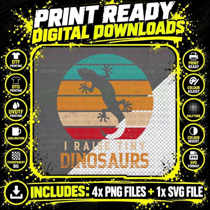 I Raise Tiny Dinosaurs Funny Reptile Pet Retro Leopard Png SVG Digital Bundle