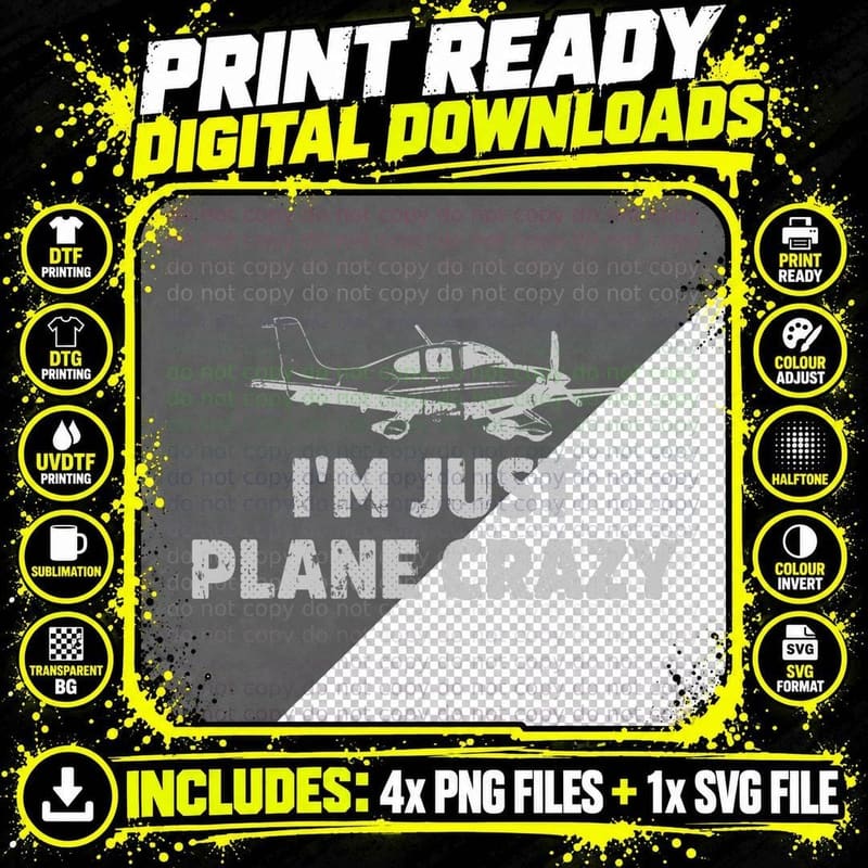 I'm Just Plane Crazy. Funny Airplane Pilots T-Shirt Png SVG Digital Bundle