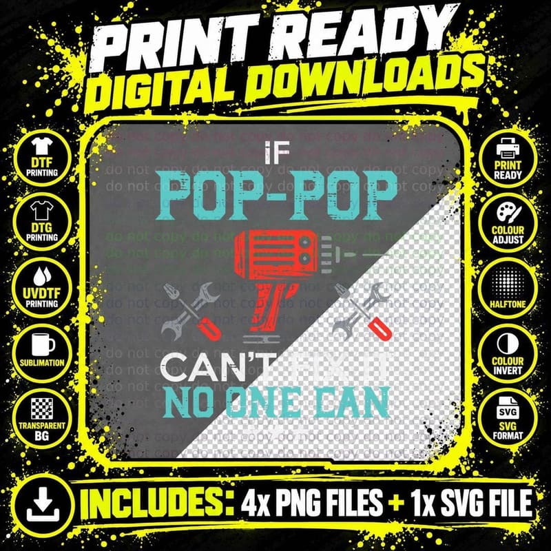 If Pop Can't Fix It No One Can Funny Fathers Day Grandpa Png SVG Digital Bundle