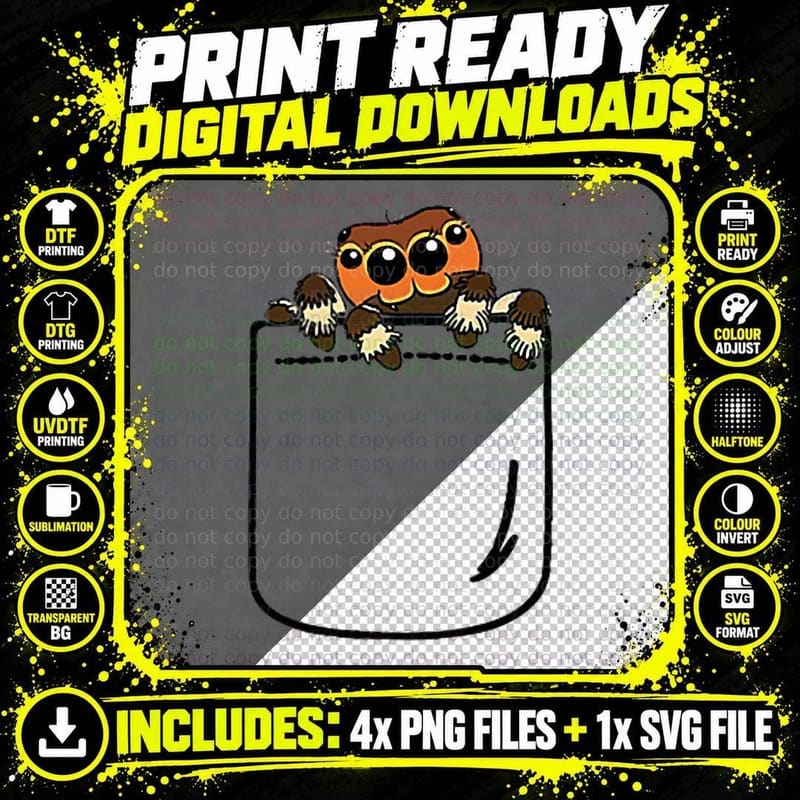 Jumping Spider in Pocket Funny Spider Crazy Lover Gift Png SVG Digital Bundle