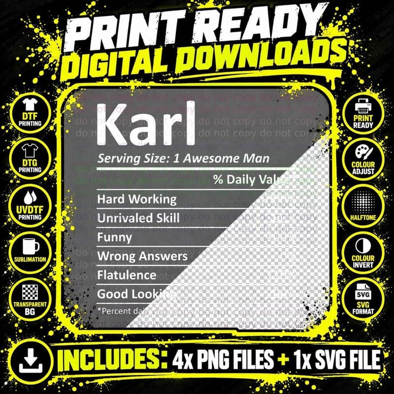 KARL Nutrition Funny Birthday Personalized Name Gift Png SVG Digital Bundle