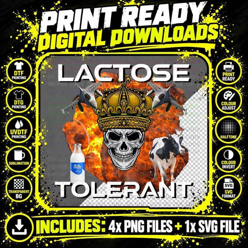 Lactose Tolerant Funny Trendy Meme Design T-Shirt Png SVG Digital Bundle