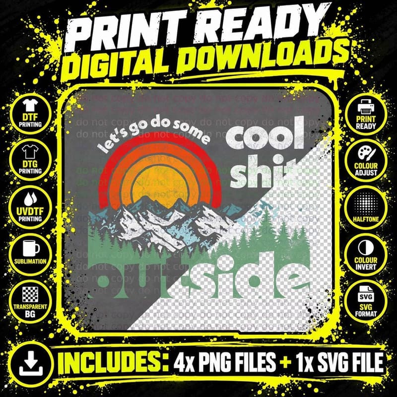 Let's Do Cool Shit Outside Retro Funny Nature Graphic Png SVG Digital Bundle