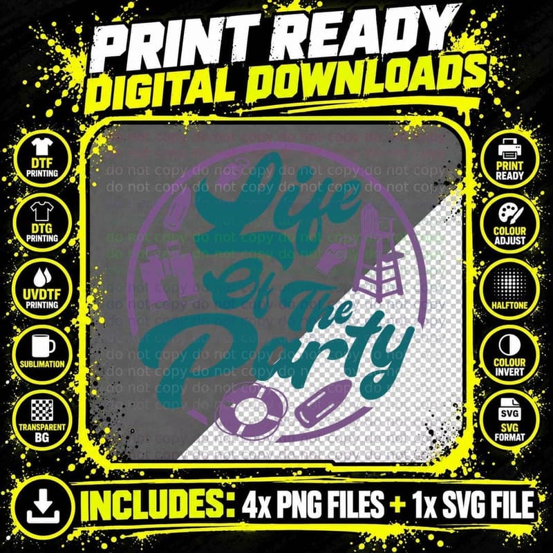 Life of the Party, Men Women Youth Lifeguard Png SVG Digital Bundle