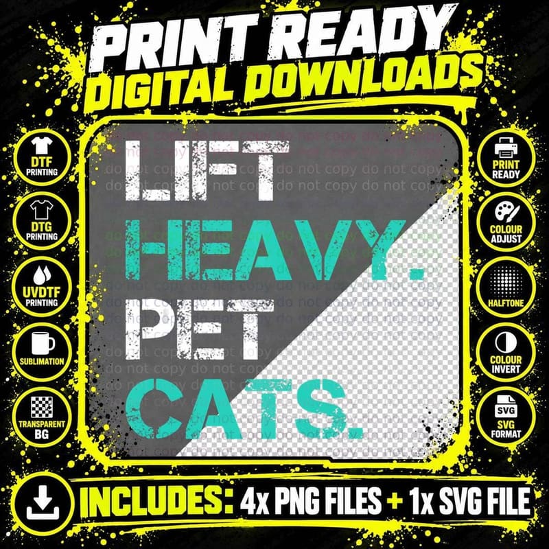 Lift Heavy Pet Cats Funny Gift for Powerlifters Png SVG Digital Bundle