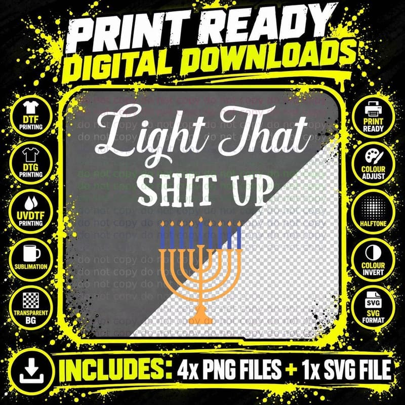 Light That Shit up Funny Hanukkah Menorah Jew Jokes Png SVG Digital Bundle