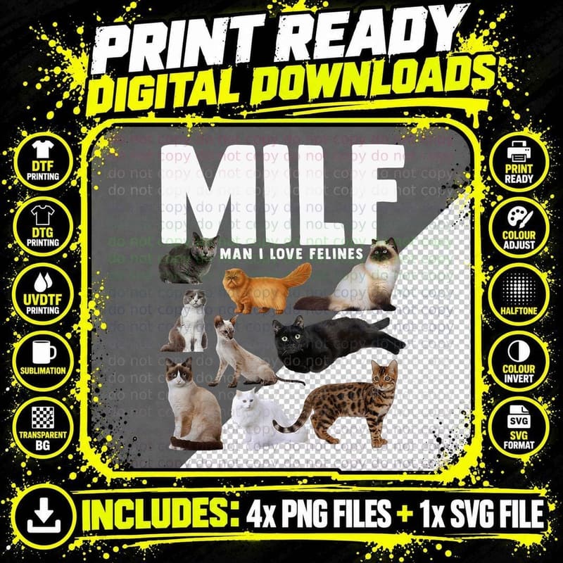 MILF Man I Love Felines Funny Cats Mens T-Shirt Png SVG Digital Bundle