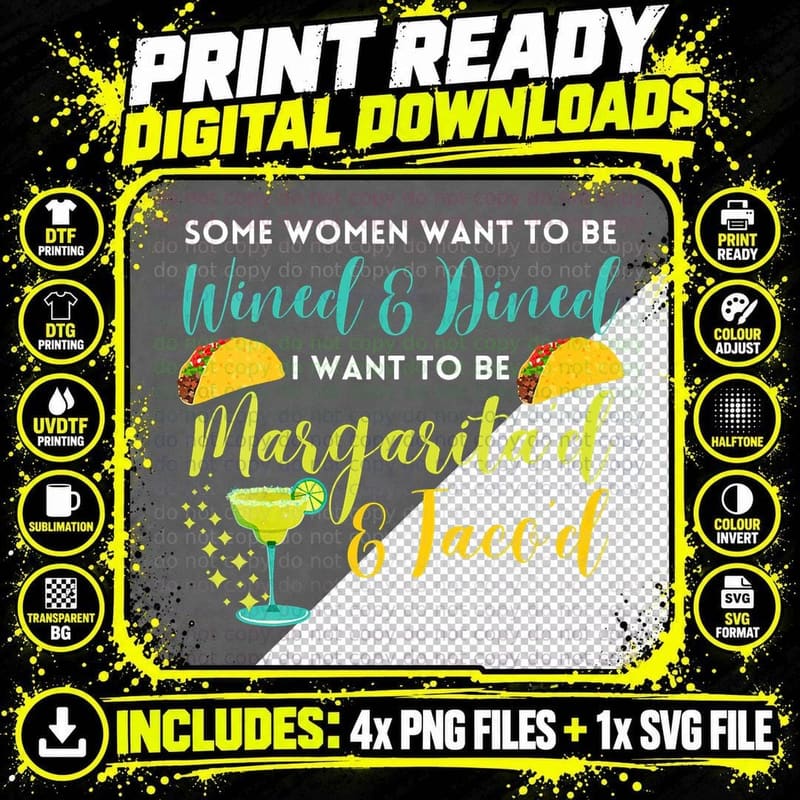 Margaritas and Tacos Funny Sarcastic T-Shirt, Humor Tee Png SVG Digital Bundle