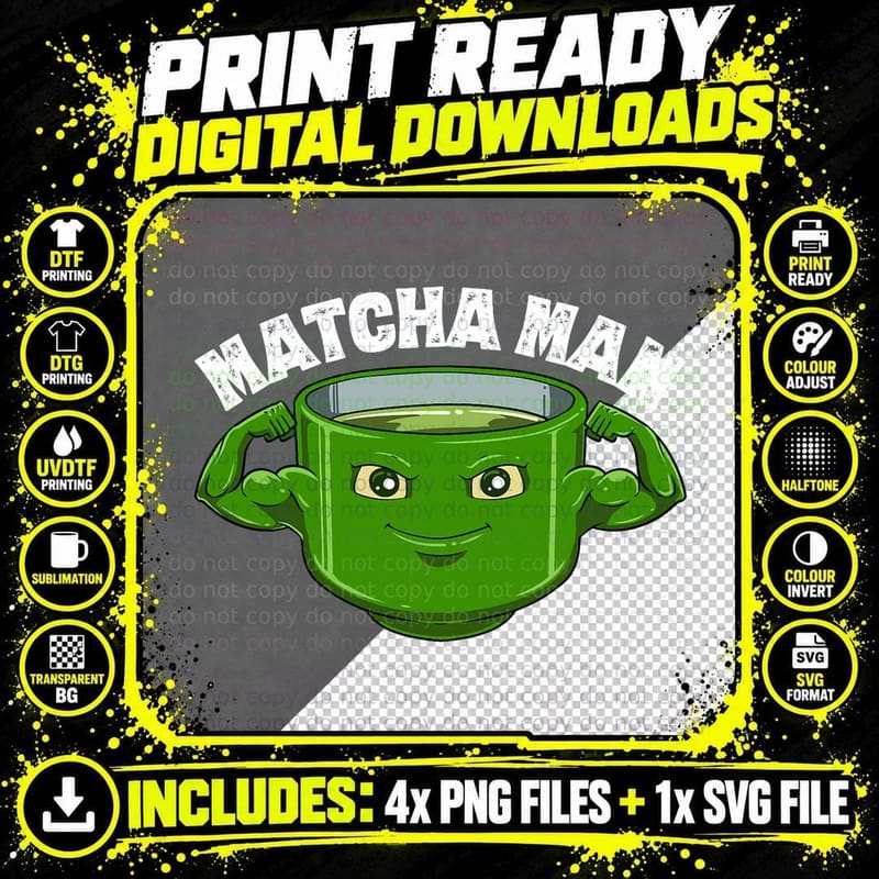 Matcha Man Funny Matcha Lovers Matcha Tea T-Shirt Png SVG Digital Bundle