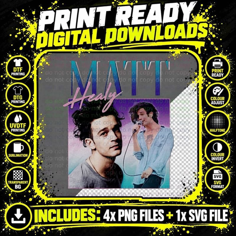 Matt Healy Homage Funny Matty 1975 Retro 90's 80's Party Png SVG Digital Bundle