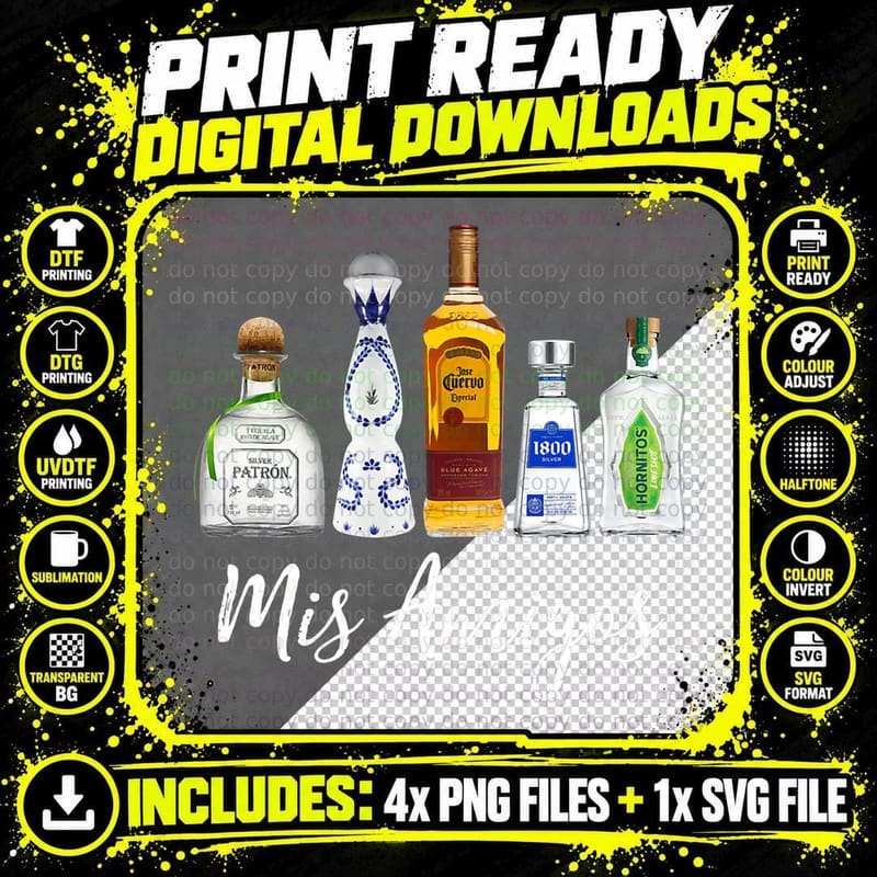 Mis Amigos Tequila Funny Trendy Sarcastic Women Men Png SVG Digital Bundle