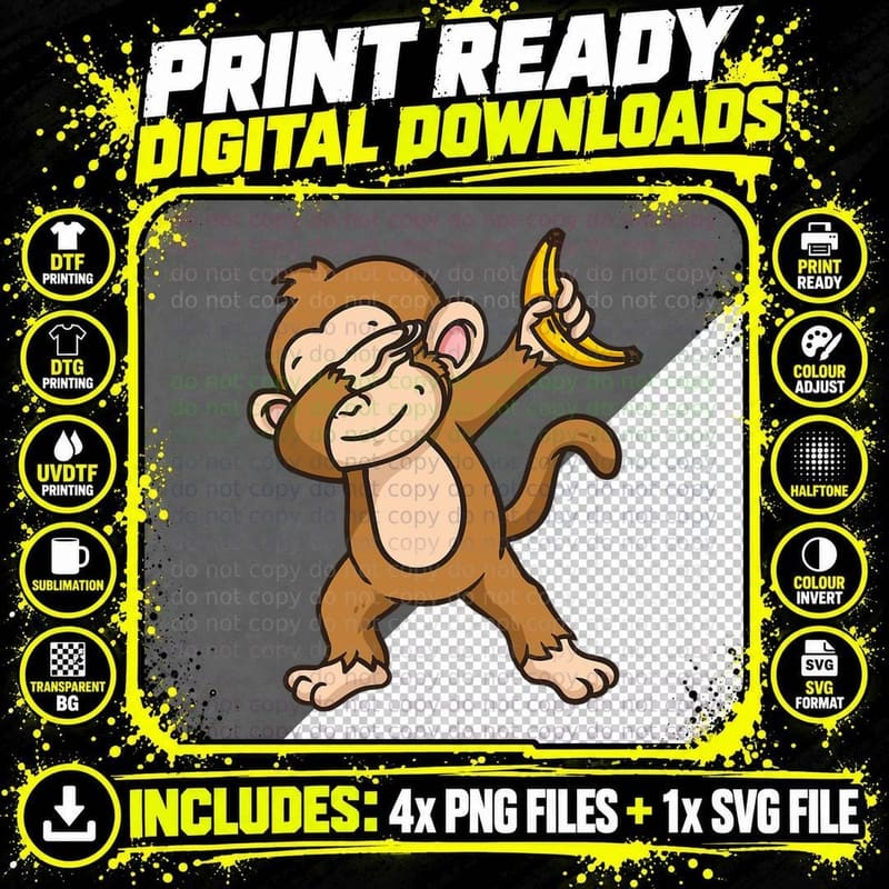 Monkey Dabbing Funny T-Shirt Png SVG Digital Bundle