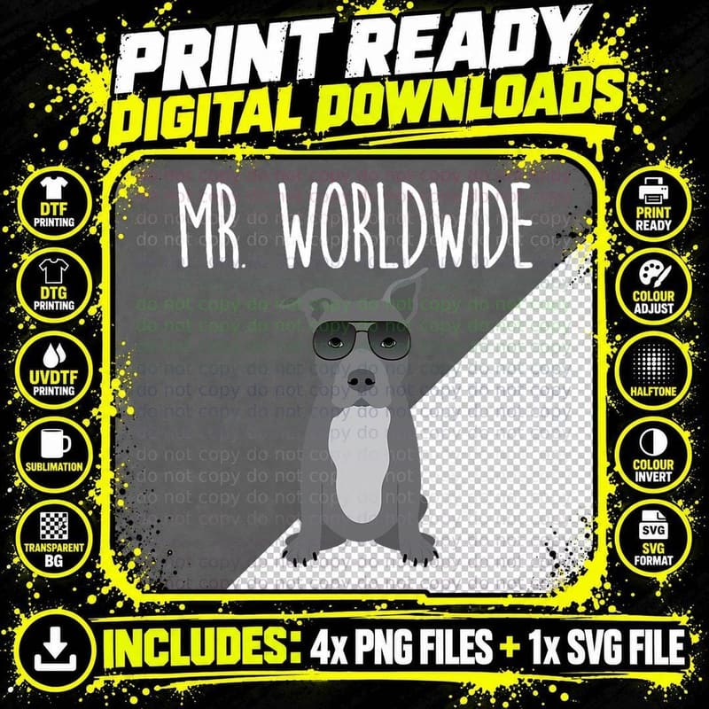 Mr. Worldwide Funny Pitbull Tshirt Png SVG Digital Bundle
