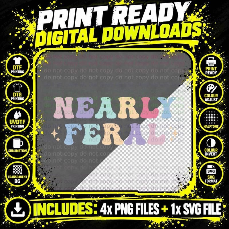 Nearly Feral Funny Kids Boy Girl T-Shirt Png SVG Digital Bundle