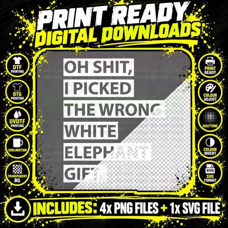 Oh Shit Funny White Elephant T-Shirt Png SVG Digital Bundle