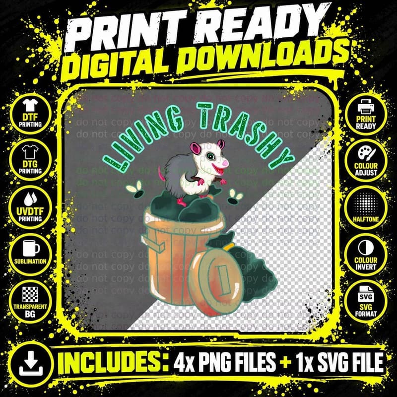 Opossum Lovers Living Trashy Funny Possum Trash Rodent Png SVG Digital Bundle