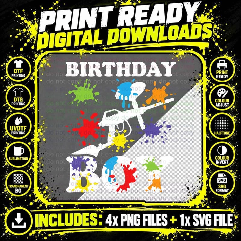 Paintball Birthday Boy Funny Paintball Birthday T-Shirt Png SVG Digital Bundle