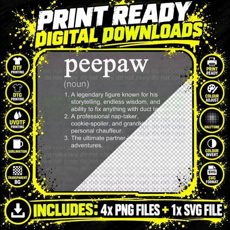 Peepaw Definition Funny Cool Pee-Paw T-Shirt Png SVG Digital Bundle