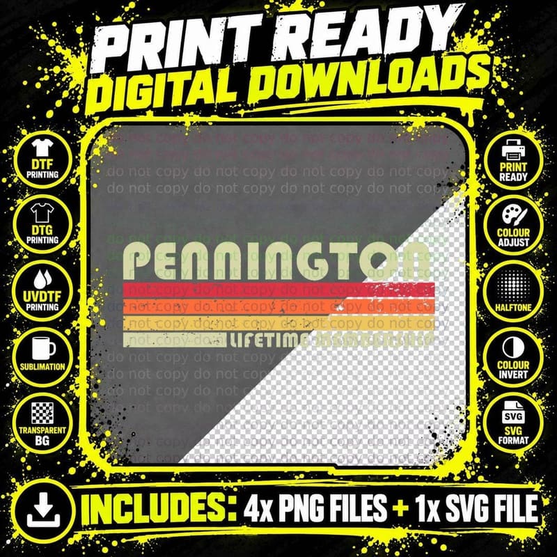Pennington Surname Funny Retro Vintage 90s Birthday Png SVG Digital Bundle