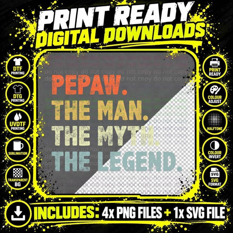 Pepaw the Man Myth Legend Fathers Day Funny Grandpa Png SVG Digital Bundle
