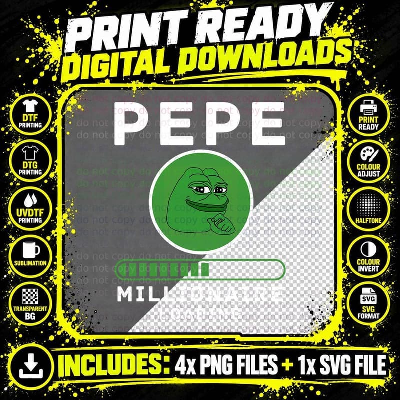 Pepe Millionaire Loading Crypto Meme Shitcoin T-Shirt Png SVG Digital Bundle