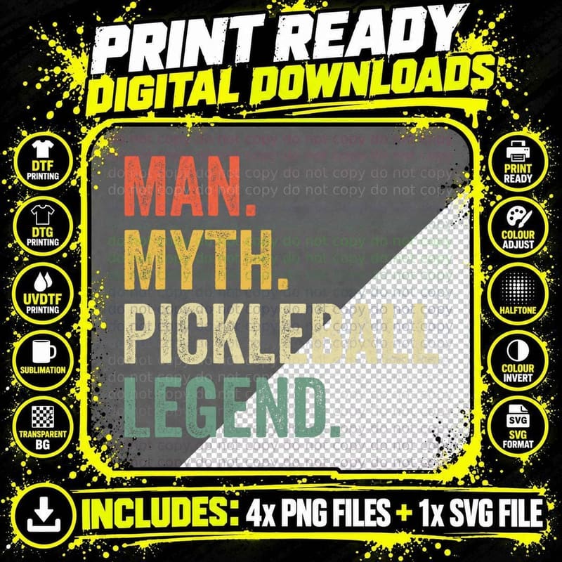 Pickleball Funny Man Myth Legend Father's Day Vintage Png SVG Digital Bundle