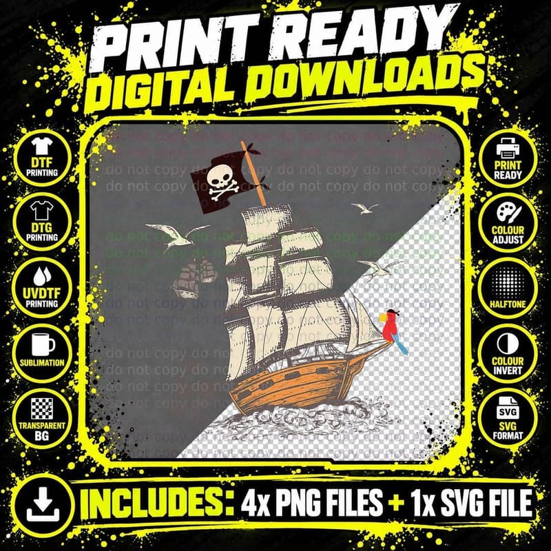 Pirate Ship Nautical Boat Pirate Flag Funny Gift T-Shirt Png SVG Digital Bundle