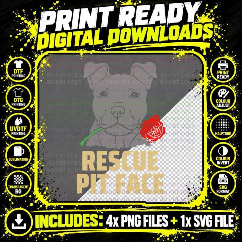 Pitbull Rescue Pit Face - Funny Cute Pitbull Lovers Png SVG Digital Bundle
