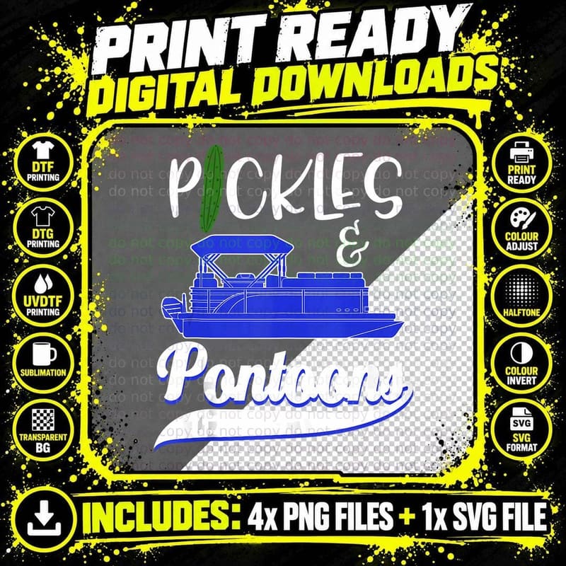 Pontoon Boat Pickle Lover Funny Boating T-Shirt Png SVG Digital Bundle