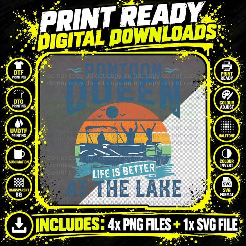 Pontoon Queen Funny Boating Lake Pontooning Boat Gift Png SVG Digital Bundle