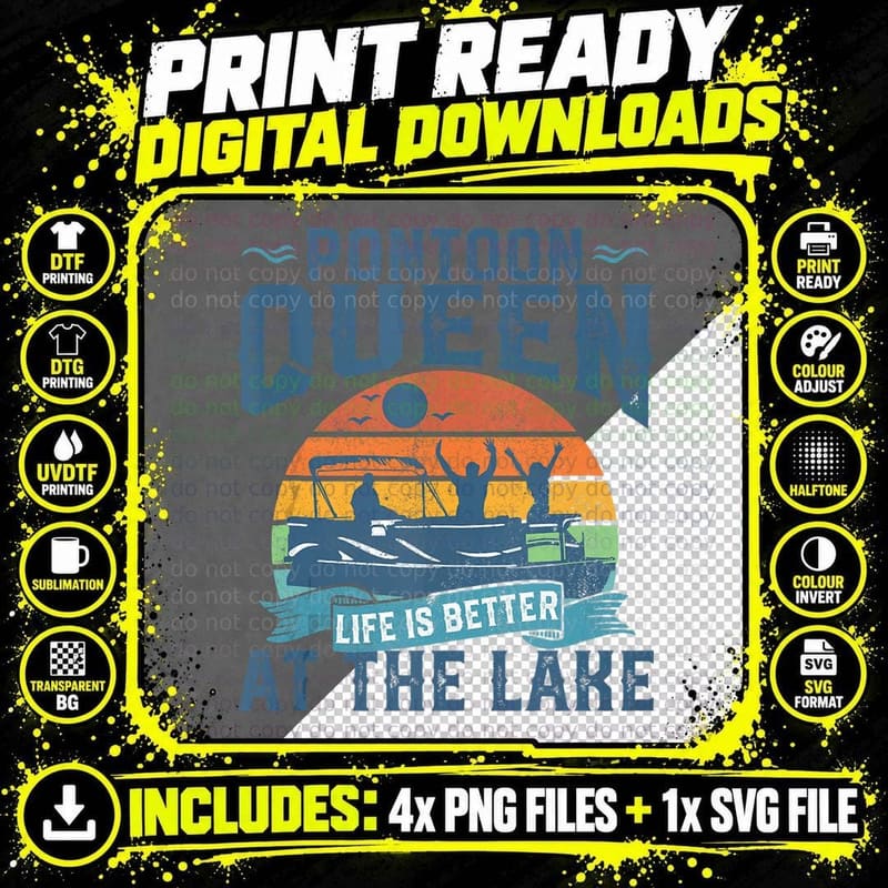 Pontoon Queen Funny Boating Lake Pontooning T-Shirt Png SVG Digital Bundle