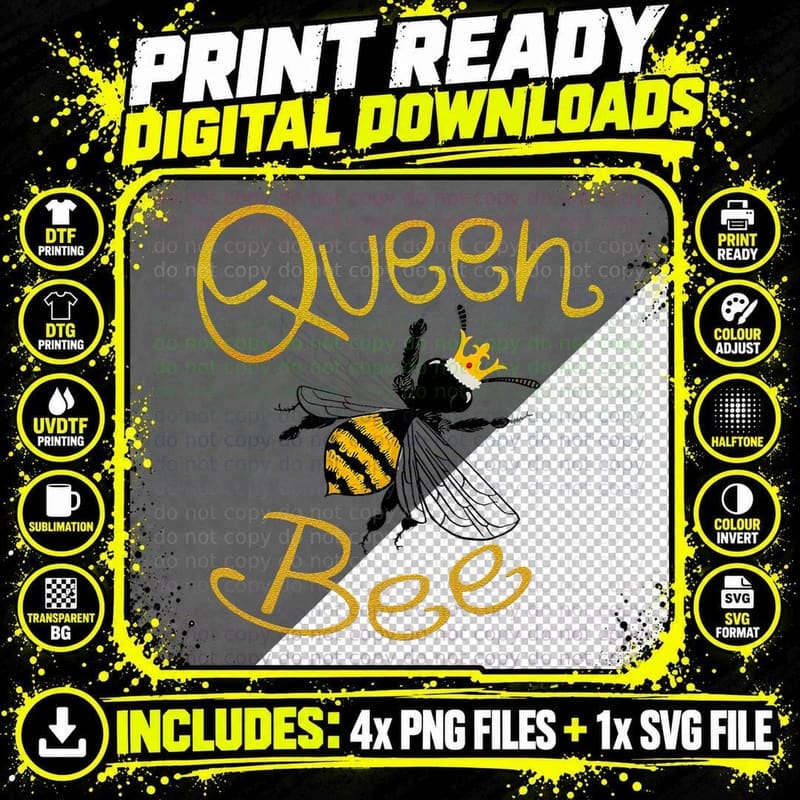 Queen Bee Funny Beehive Crown Beekeeper T-Shirt Png SVG Digital Bundle