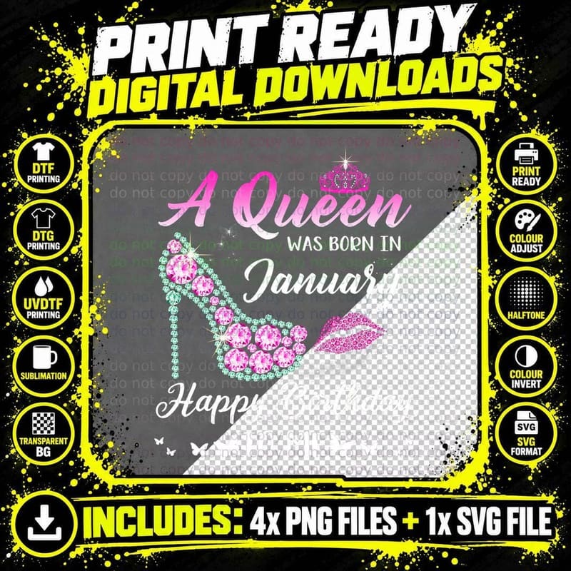 Queen Was Born in January Cute Funny Happy Birthday Png SVG Digital Bundle