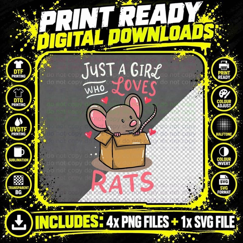 Rat Just a Girl Who Loves Rats Funny Cute Pet Gift Png SVG Digital Bundle