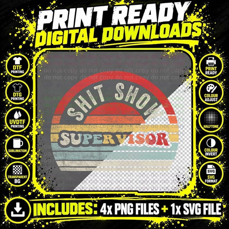 Retro Shit Show Supervisor Hilarious Sarcastic for Png SVG Digital Bundle