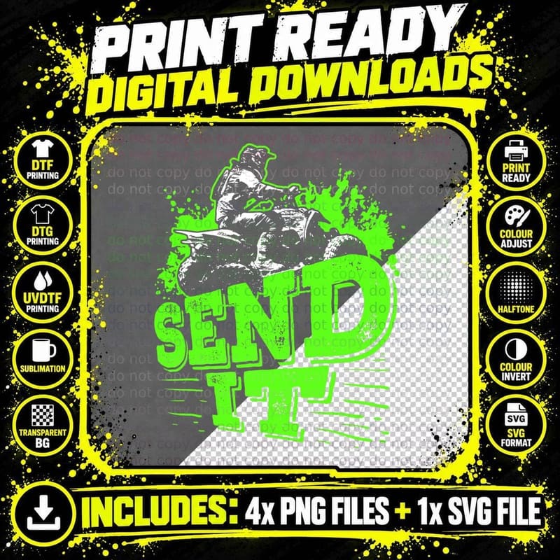 Send It Gift Funny Quad Biking Four Wheelers Gift ATV Png SVG Digital Bundle