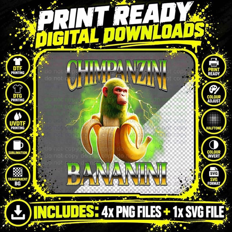 Shimpanzini Bananini Italian Brainrot Meme T-Shirt Png SVG Digital Bundle