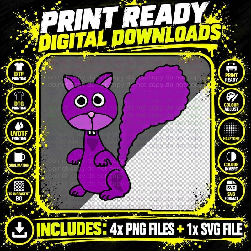 Smiletodaytees Funny Purple Squirrel Cartoon T-Shirt Png SVG Digital Bundle