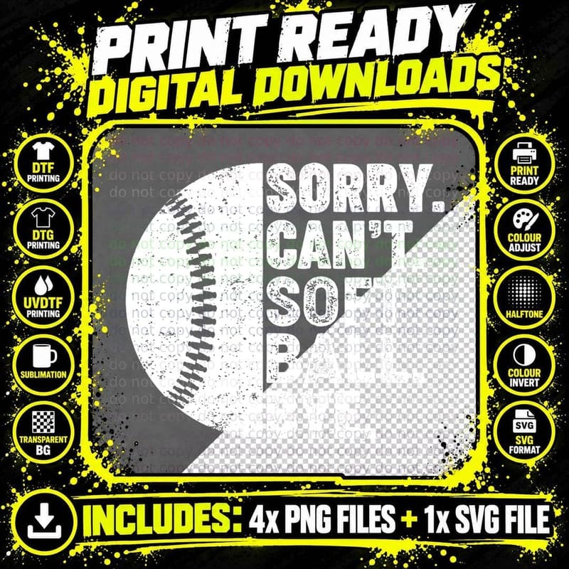 Sorry Can't Softball Bye Vintage Funny Softball Player Png SVG Digital Bundle