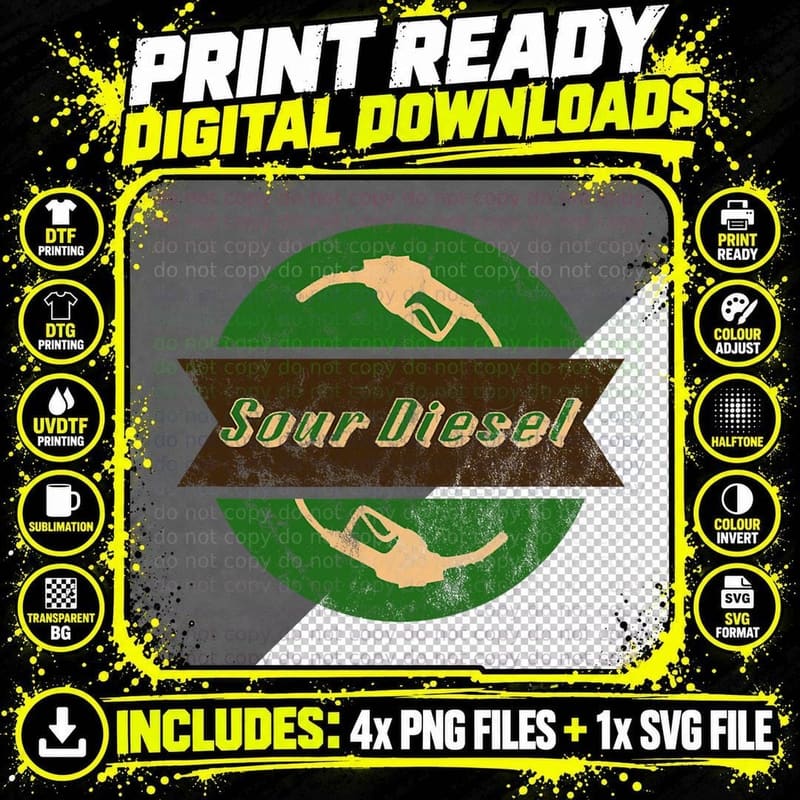 Sour Diesel Cannabis Weed Stoner Pothead Gift Funny Png SVG Digital Bundle