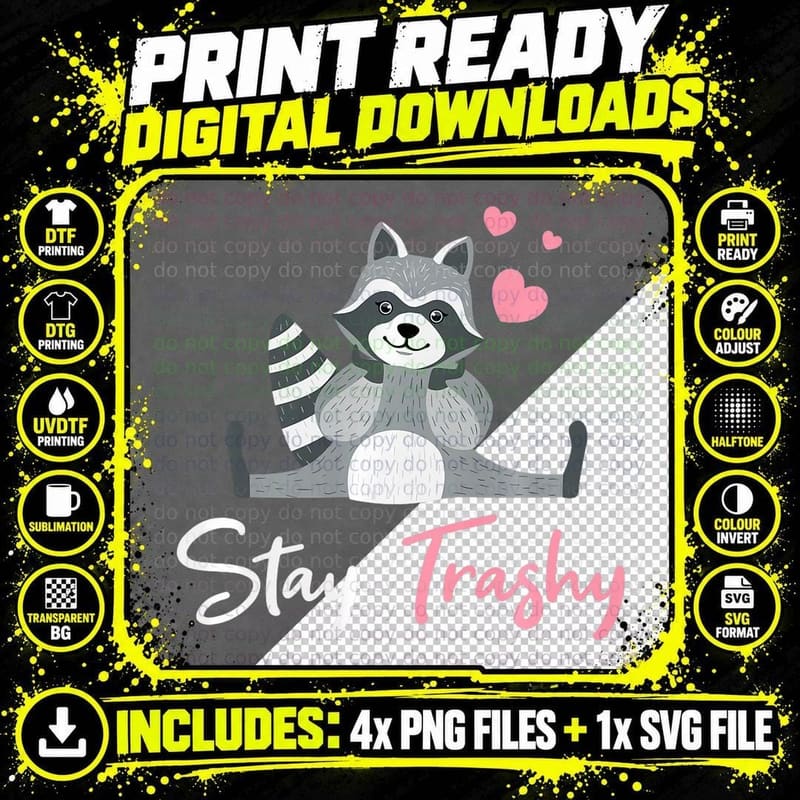 Stay Trashy Funny Raccoon Lover Trash Cute Raccoon Png SVG Digital Bundle