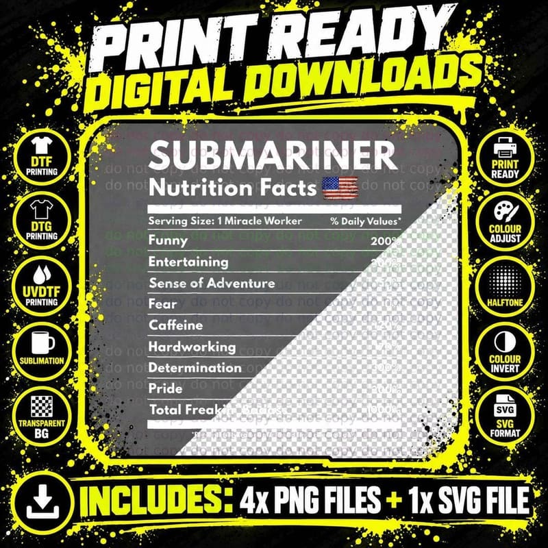 Submariner Nutrition Facts Funny Retired Submarine Png SVG Digital Bundle