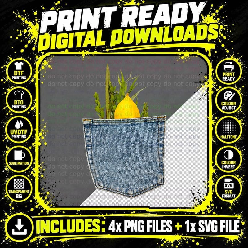 Sukkot Tshirt Funny Four Species Pocket Lulav & Etrog Set Png SVG Digital Bundle