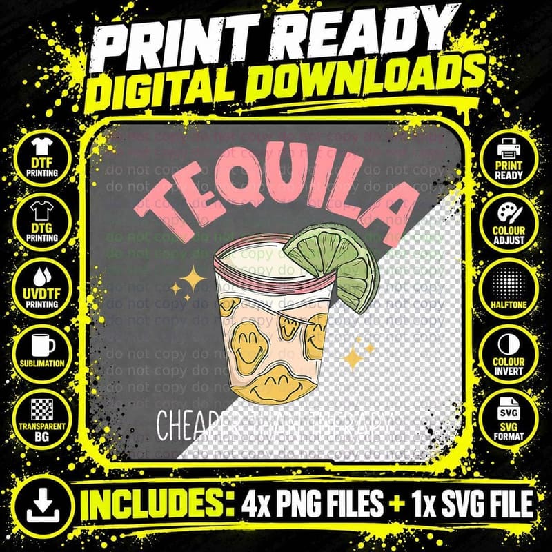 Tequila Cheape Than Therapy Funny Tequila Drinking Png SVG Digital Bundle