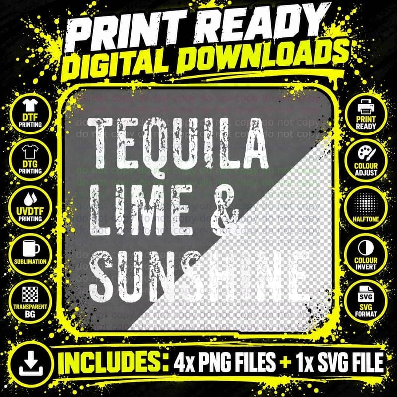 Tequila Lime and Sunshine Alcohol Lover Funny T-Shirt Png SVG Digital Bundle