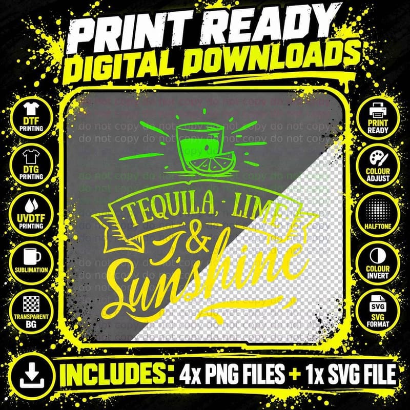 Tequila, Lime, & Sunshine Funny Beach T-Shirt Png SVG Digital Bundle