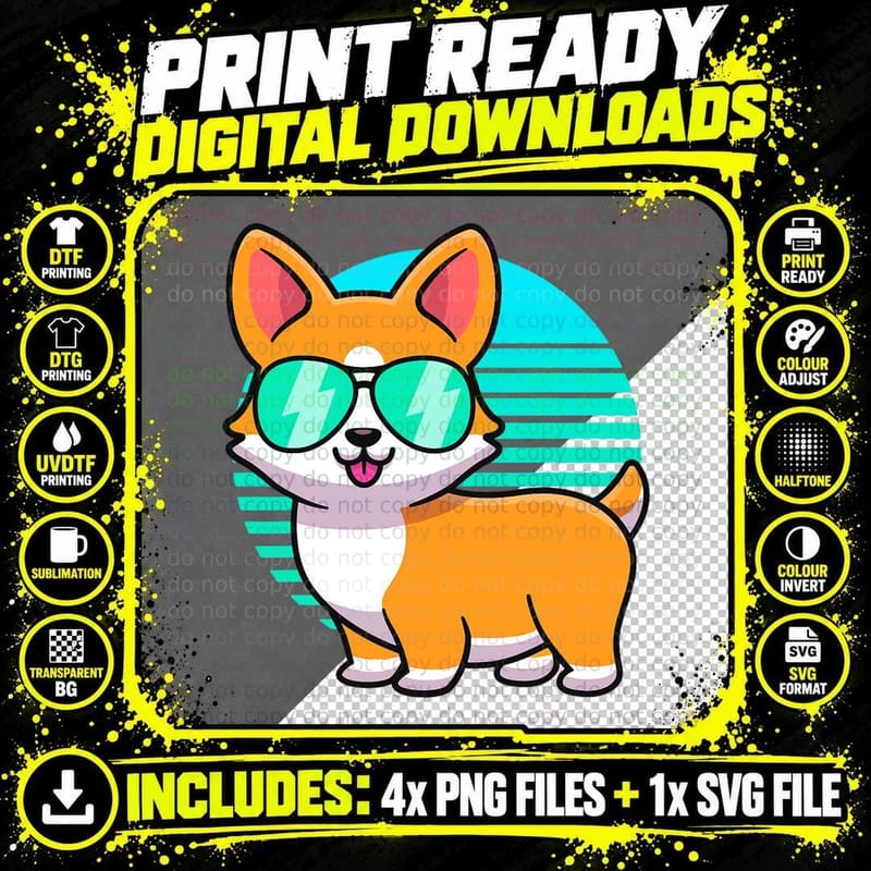 Vintage Corgi Tshirt Kids Boy Girl Funny Corgi Retro Png SVG Digital Bundle