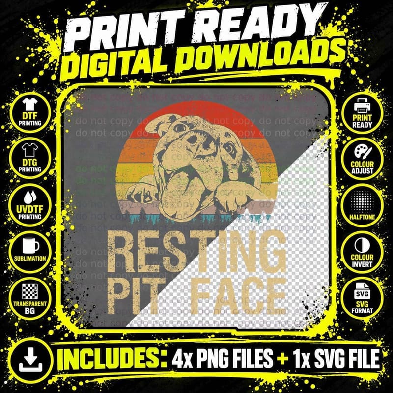 Vintage Pitbull Resting Pit Face - Funny Pitbull Lovers Png SVG Digital Bundle