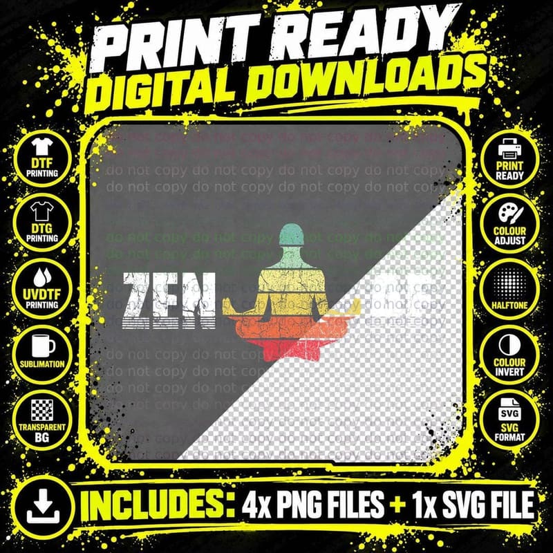 Vintage Retro Zen AF Tshirt Funny Yoga Tshirt Funny Png SVG Digital Bundle