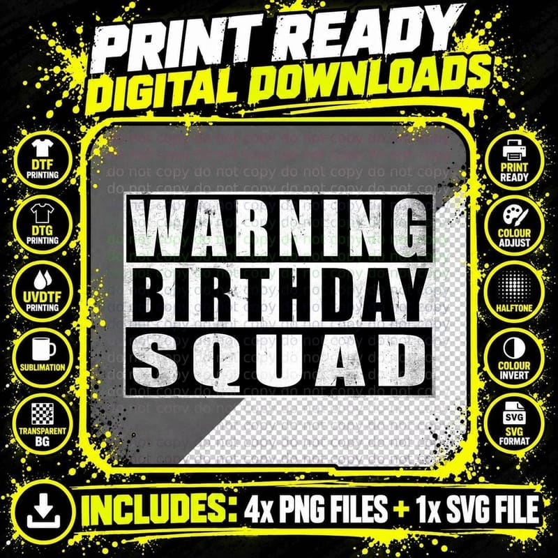 Warning Birthday Squad Funny Quotes Vintage T-Shirt Png SVG Digital Bundle